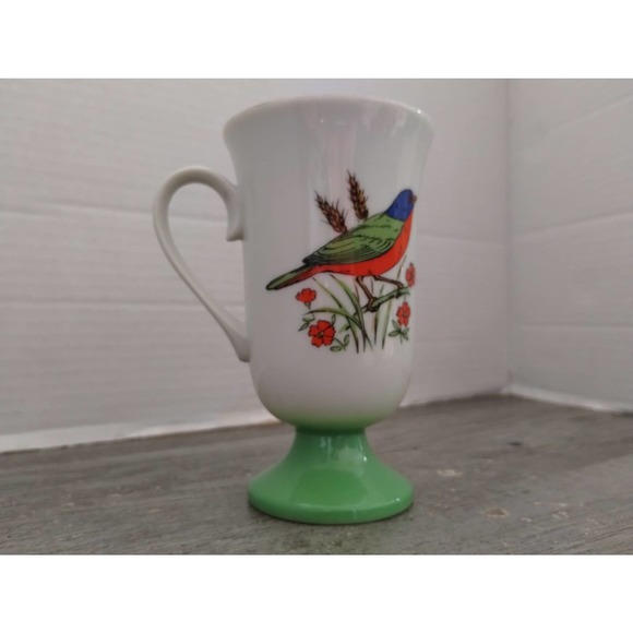 Song Bird Pedestal Mug Irish Coffee Cup FRED ROBERTS Green - Picture 4 of 7